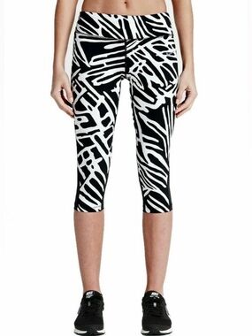 NIKE Black White Palm Epic Lux 3/4 Running Tights Active Workout Capri Size L